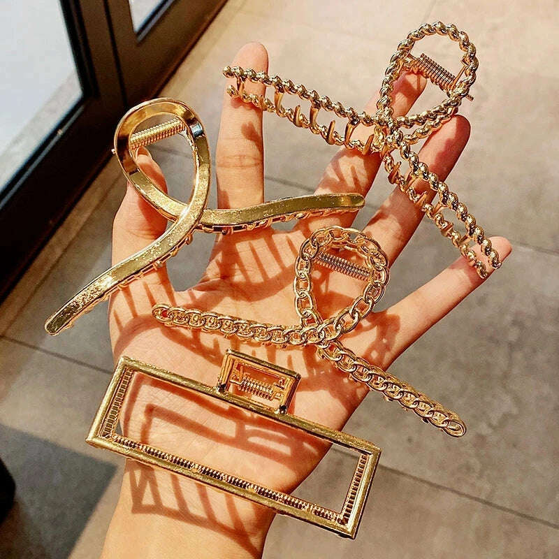 2024 Elegant Gold & Silver Geometric Metal Hair Claw