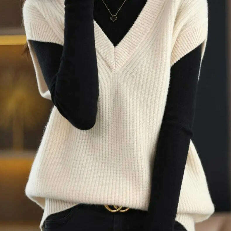 Knitted Vest Jacket – V-Neck, Sleeveless, Wool Blended Top
