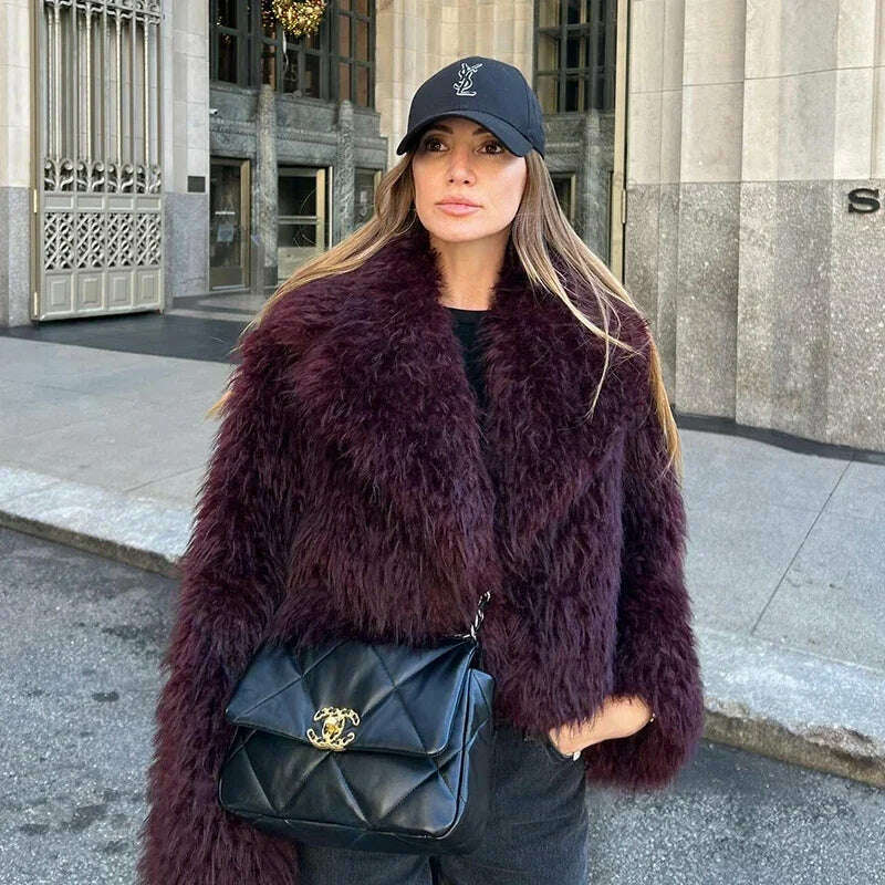 Neo Mint Burgundy Faux Fur Coat – Trendy Winter Style for Women