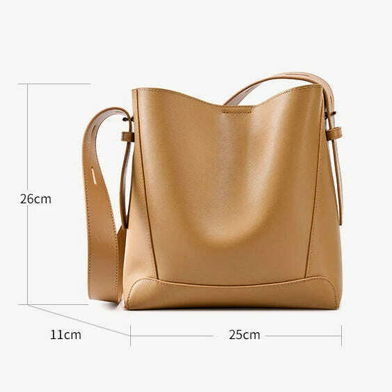 Minimalist Brown Leather Bucket Bag - Sleek and Structured