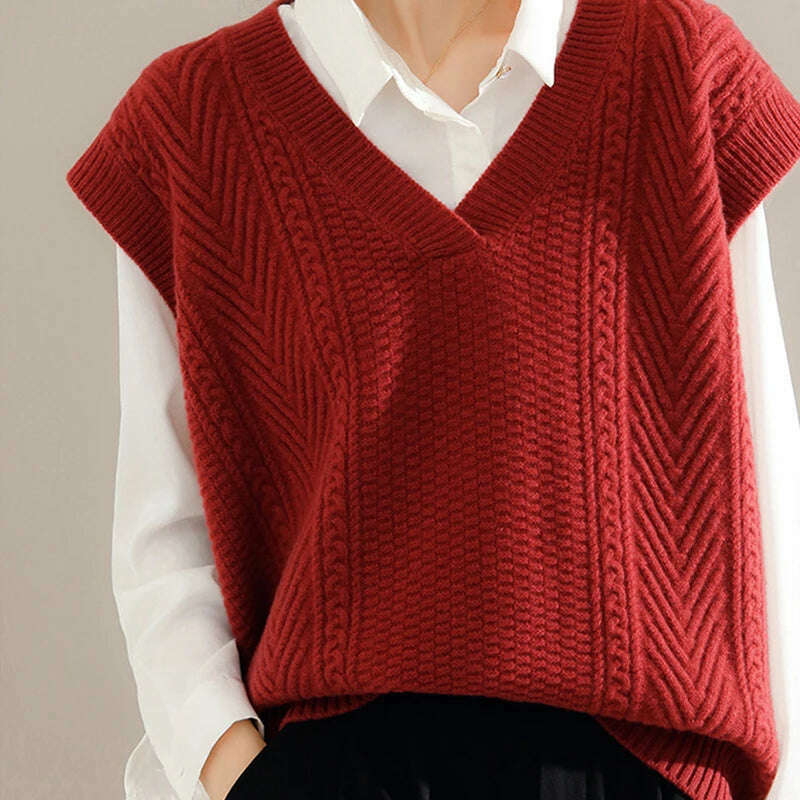 Korean Knitted Sweater Vest – V-Neck, Sleeveless, Loose Pullover - D&M Boutique