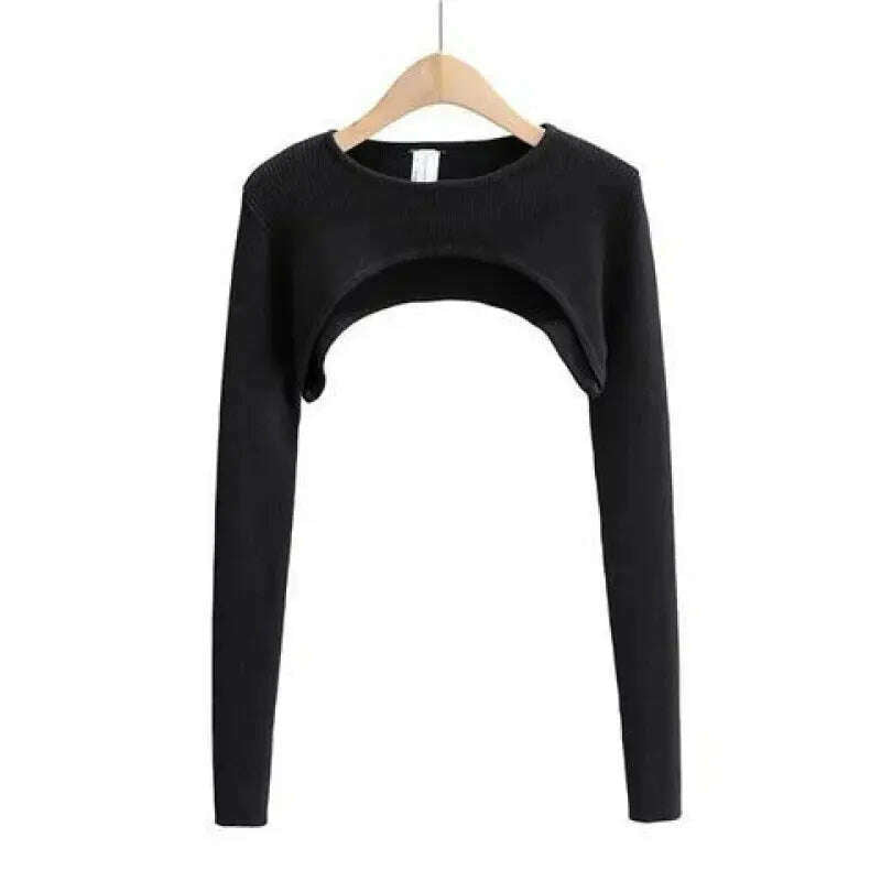Long Sleeve Crop Top: Y2K Aesthetic, O-Neck, Knitted T-shirt