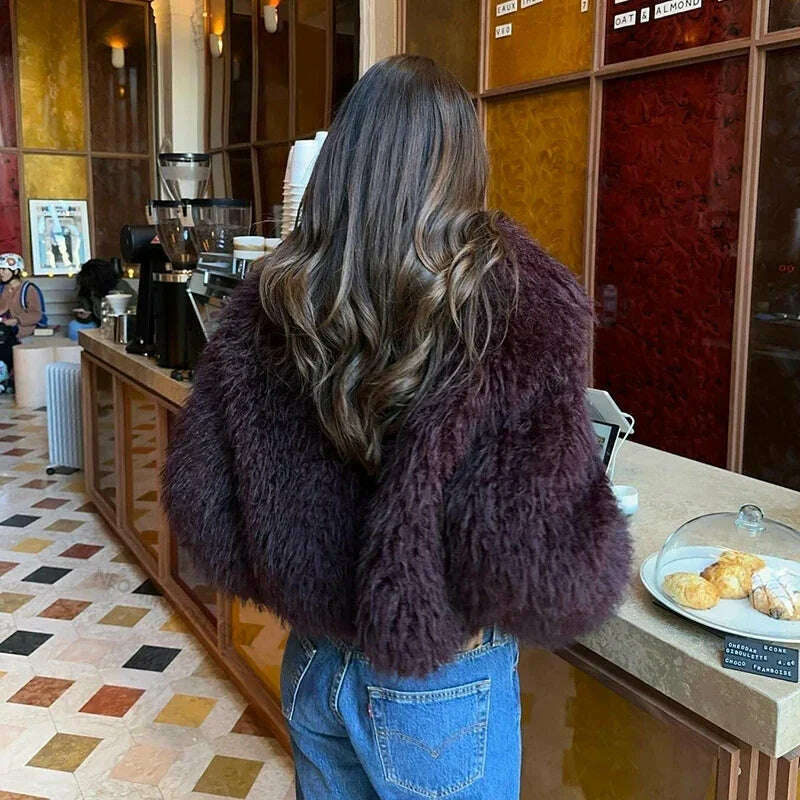 Neo Mint Burgundy Faux Fur Coat – Trendy Winter Style for Women