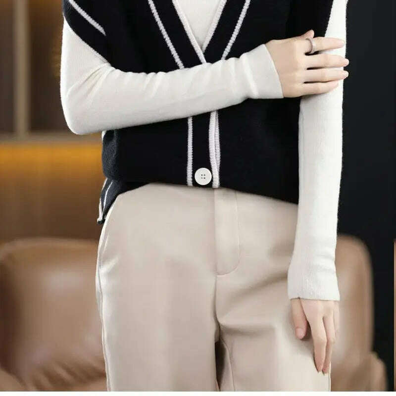 V-Neck Button-Down Sleeveless Cardigan – Cozy Knit Sweater for Autumn/Winter - D&M Boutique