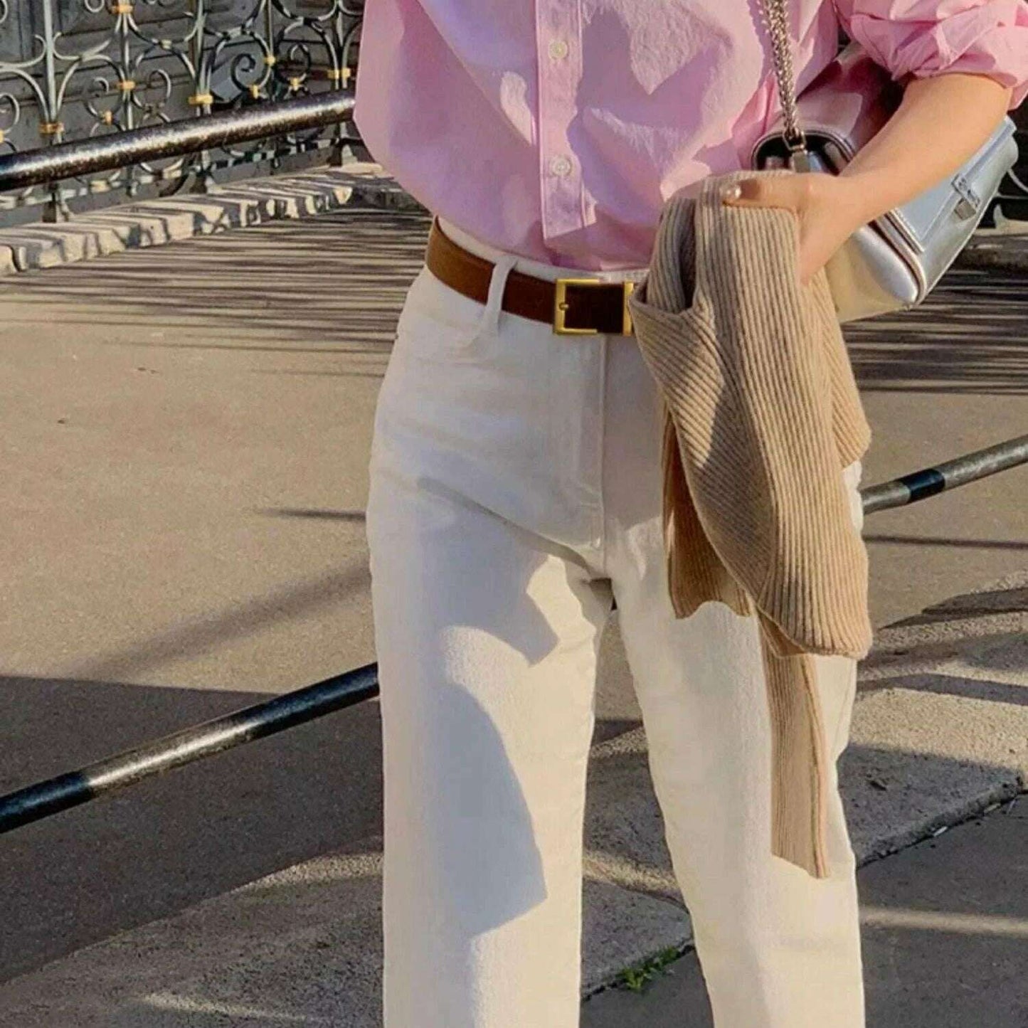 Casual Genuine Leather Belt with Gold Buckle