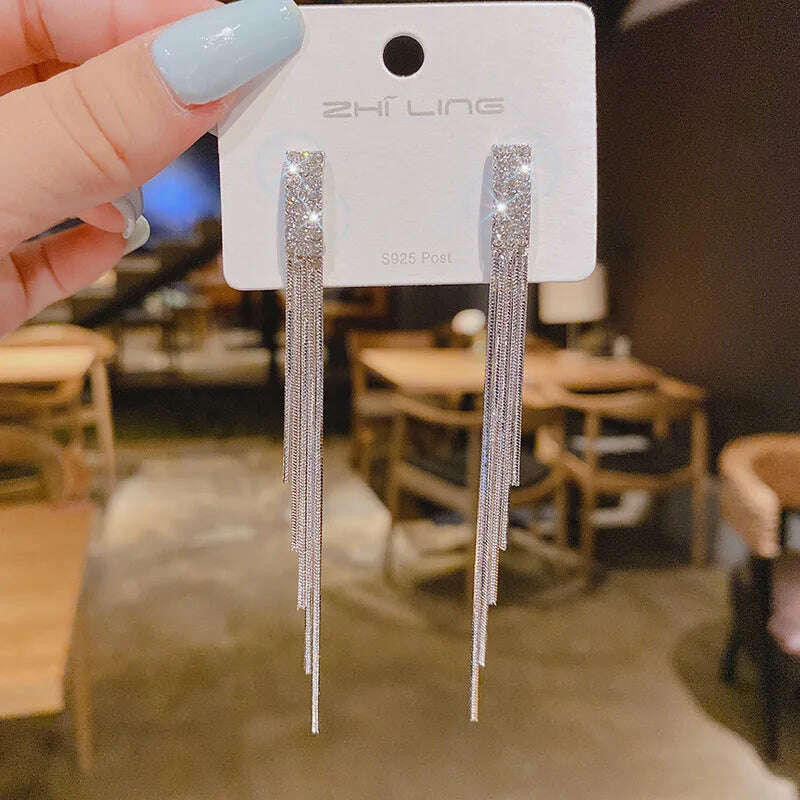 Elegant Snake Shape Zircon Tassel Stud Earrings