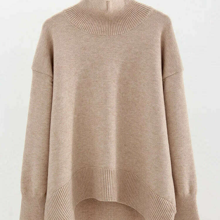 Winter Oversized Coffee Sweater – Turtleneck, Warm Pullover for Women - D&M Boutique