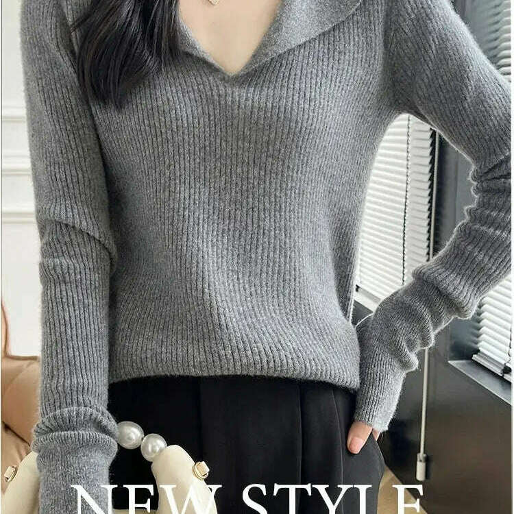 European Cargo Wool Sweater: Slim Knit, V-Lapel, Autumn/Winter Top - D&M Boutique