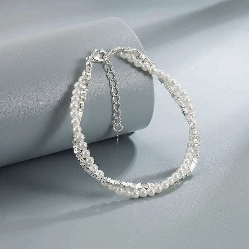 Vintage 925 Sterling Silver Pearl Bracelet for Women