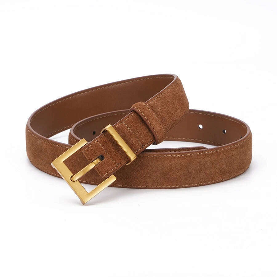 Casual Genuine Leather Belt with Gold Buckle