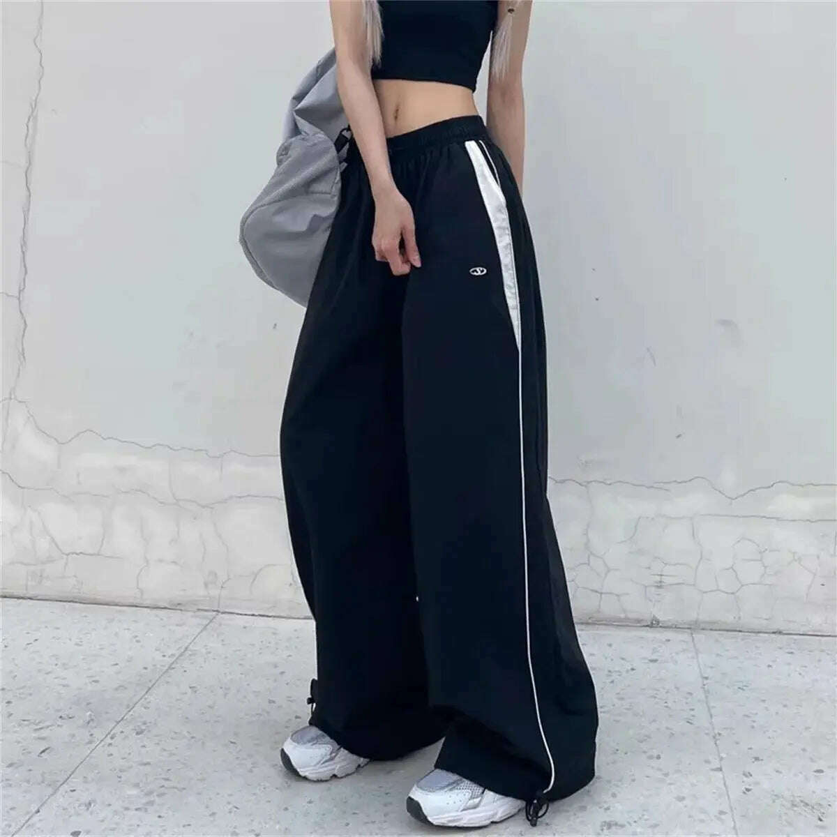 Casual Wide-Leg Cargo Pants – Drawstring, Y2K Streetwear Joggers - D&M Boutique