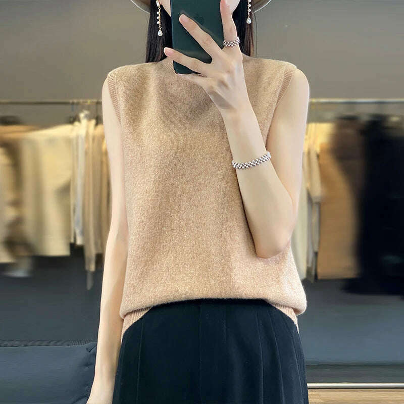 2024 Women's Cashmere Sleeveless Top – 100% Merino Wool, Office Chic - D&M Boutique