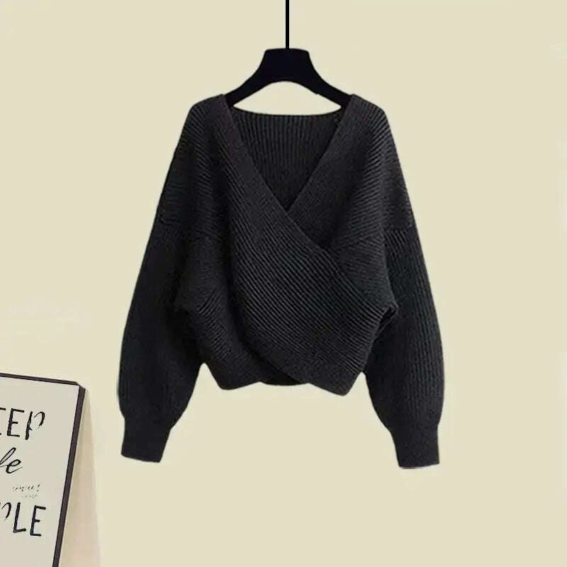 Fall Winter Women’s Knitted Sweater & Pleated Skirt Set - D&M Boutique