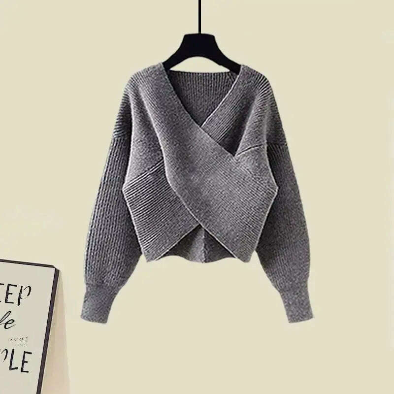 Fall Winter Women’s Knitted Sweater & Pleated Skirt Set - D&M Boutique
