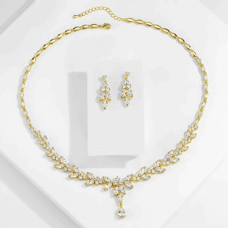 RAKOL Luxury Necklace Earring Set For Women AAA+ Zircon New Flower Leaf Fashion Bridal Wedding Party Charm Jewelry Set