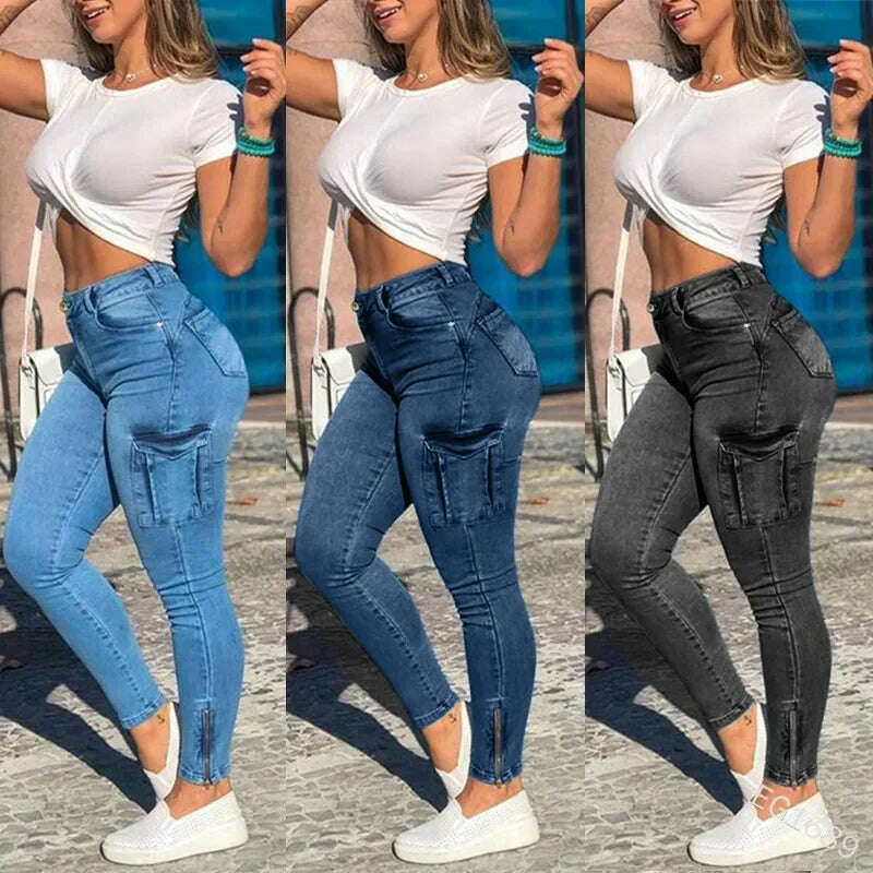 Women's High Waist Distressed Cargo Jeans
