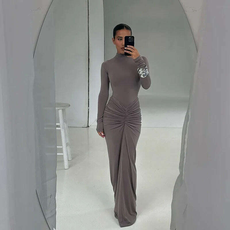 TOSSY Pleated High-Waist Maxi Dress