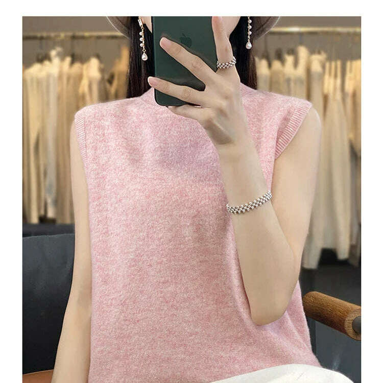 2024 Women's Cashmere Sleeveless Top – 100% Merino Wool, Office Chic - D&M Boutique