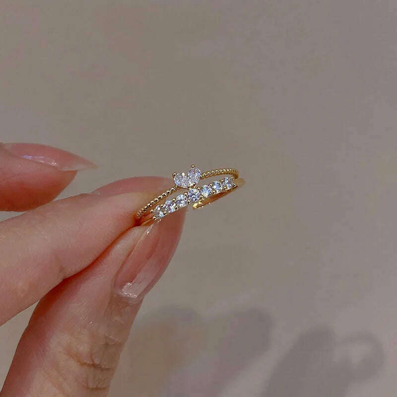 Luxury Zircon Heart Rings for Women Opening Adjustable Weave Rhinestone Ring Engagement Wedding Jewelry Fashion Girlfriend Gifts