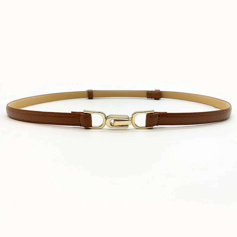 New Fashion Leather Thin Belt for Women with Metal Buckle