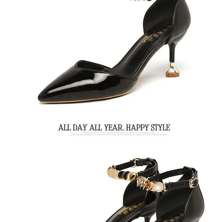 2024 Zapatos De Mujer Women Fashion Sweet Pointed Toe Buckles Strap Stiletto Heels Lady Cool Red Party Heel Shoes White Heels