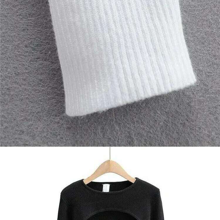 Long Sleeve Crop Top: Y2K Aesthetic, O-Neck, Knitted T-shirt