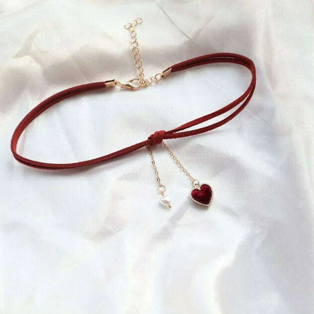 Red & Black Sexy Velvet Heart Choker for Women Neck Clavicle Necklace Lady Jewelry Accessories Girl Gift Lace Gothic