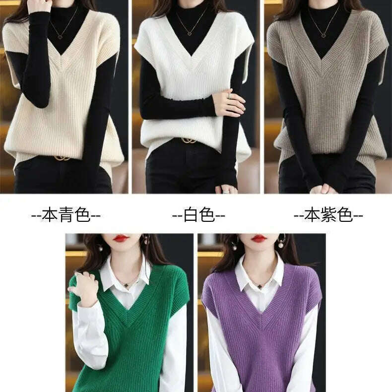Knitted Vest Jacket – V-Neck, Sleeveless, Wool Blended Top