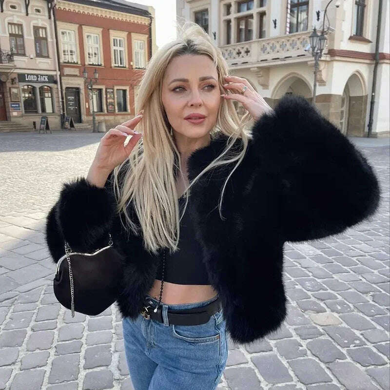 Gradient Cropped Faux Fur Coat for Women – Luxury & Street Style