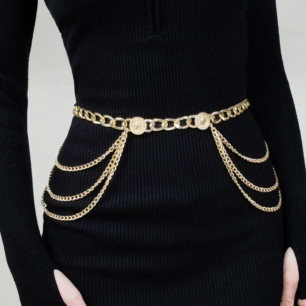 Metallic Punk Waist Chain with Fringe – Body Chain Belt