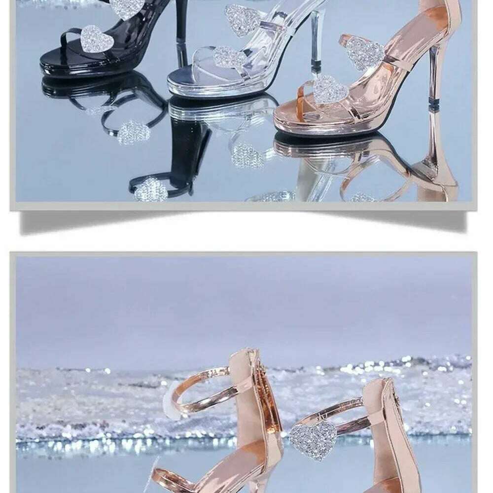 Elegant Glitter High Heel Sandals - Star & Heart Pattern