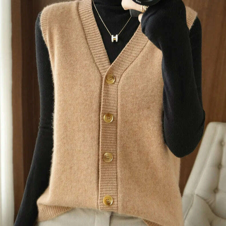 2024 Women's Cashmere Sleeveless Sweater Vest - D&M Boutique