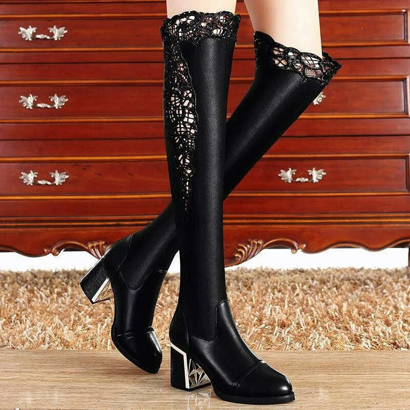 Women Embroidered Lace Knee Boots