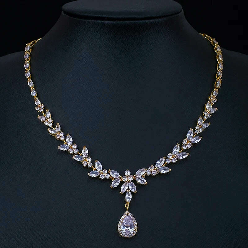 Ekopdee Luxury Brilliant Cubic Zirconia Necklace Set Earrings Rings Women CZ Light Drop Bridal Wedding Jewelry Sets 2022 New
