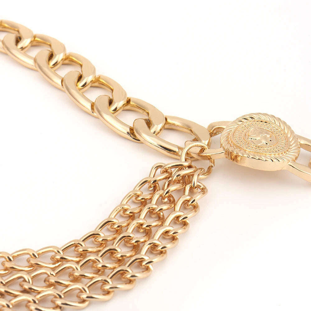 Metallic Punk Waist Chain with Fringe – Body Chain Belt