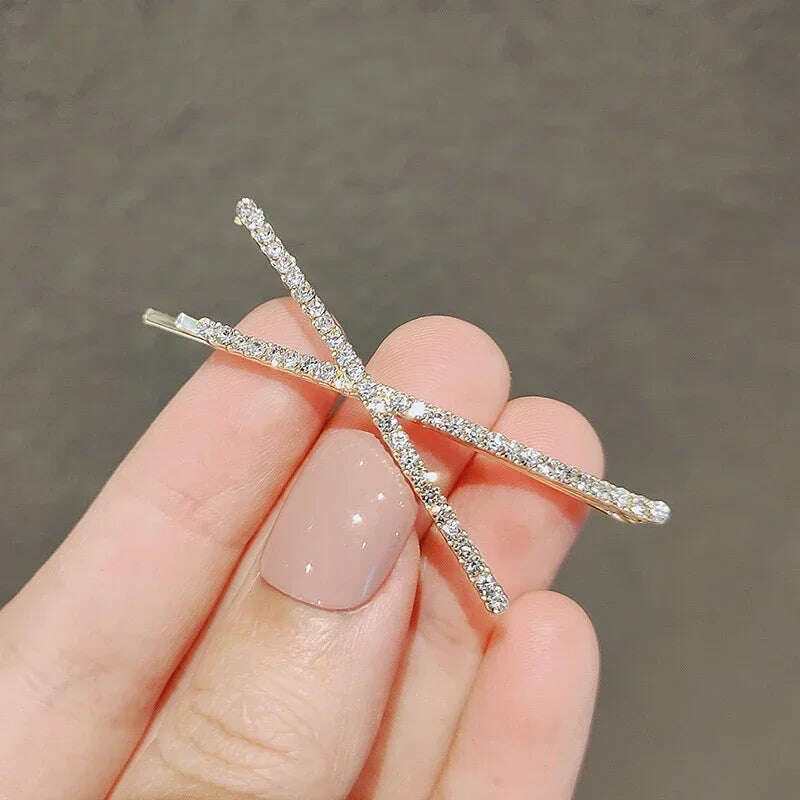 2pcs Cross Crystal Hairpins Rhinestone X Hair Clips