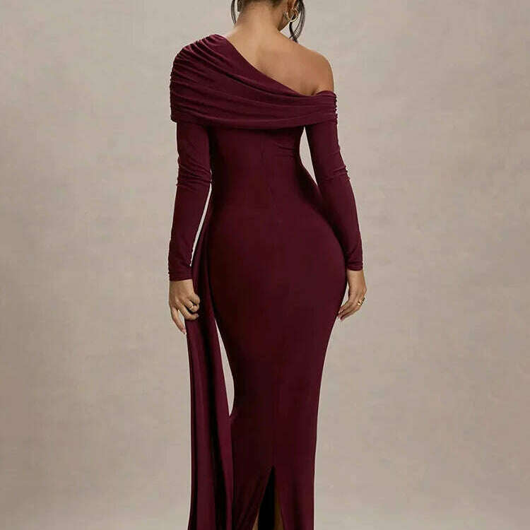 Mozision Skew Collar Long Sleeve Maxi Dress