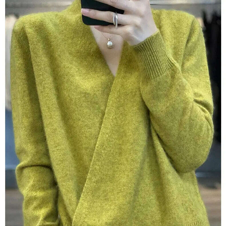 Japanese Kimono Cardigan Wool Sweater V-Neck Knitted Top - D&M Boutique