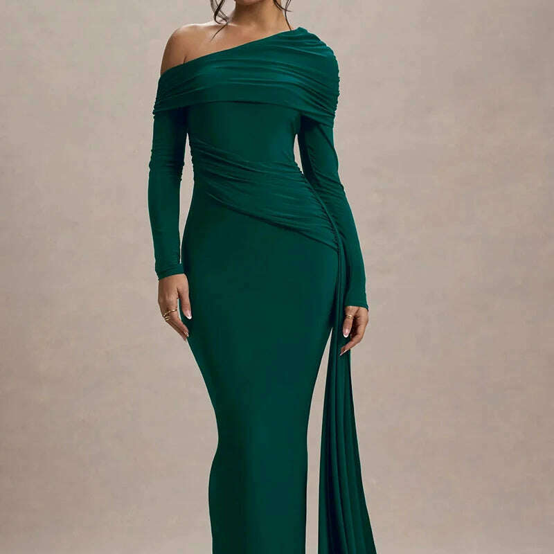 Mozision Skew Collar Long Sleeve Maxi Dress
