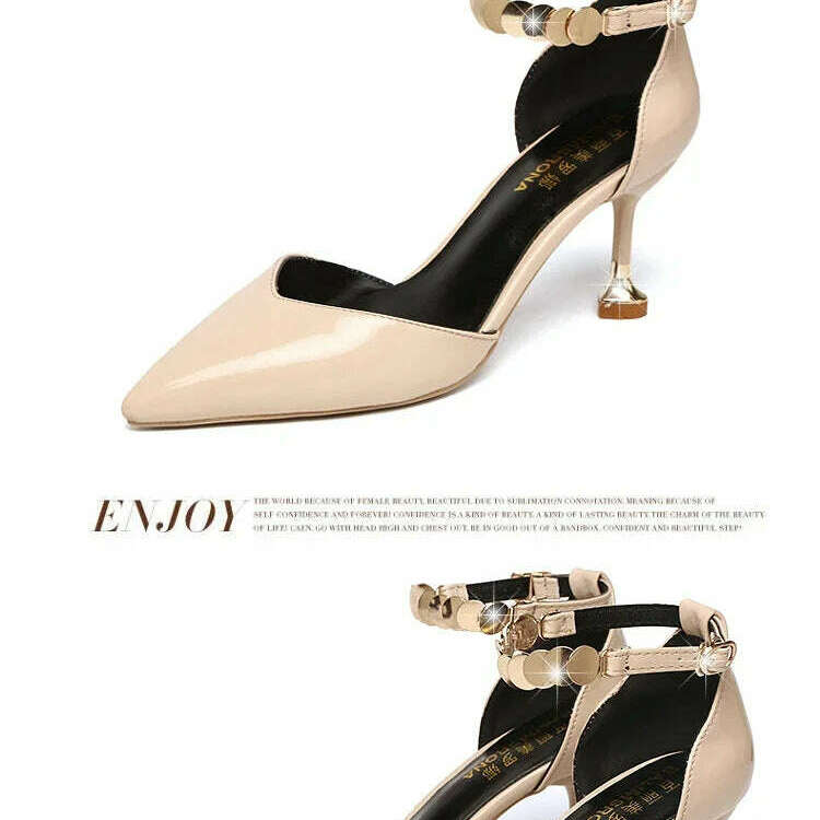 2024 Zapatos De Mujer Women Fashion Sweet Pointed Toe Buckles Strap Stiletto Heels Lady Cool Red Party Heel Shoes White Heels