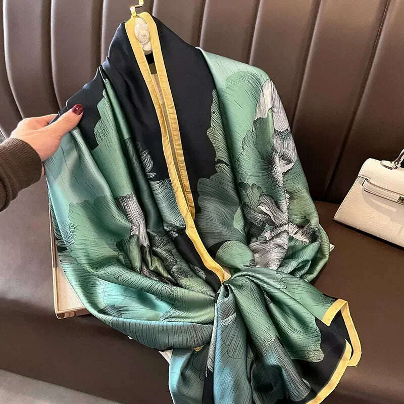 2023 Autumn Winter New Imitated Silk Scarf Women 180*90cm Outdoor Large Size Soft Silky Scarf Beach Long Luxury Scarf Lady Hijab