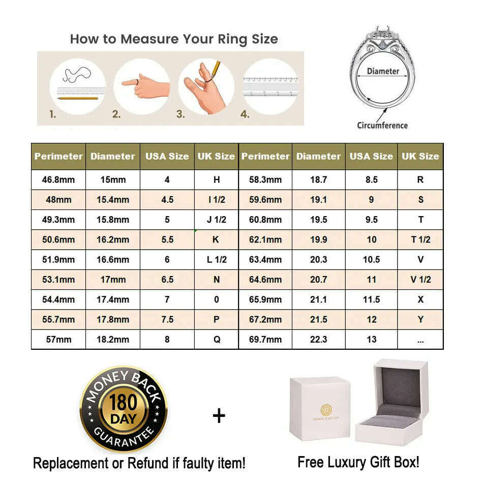 Newshe 925 Sterling Silver Engagement Rings for Women Brilliant Round 1.0 ct AAAAA Zircon Jewelry Wedding Ring