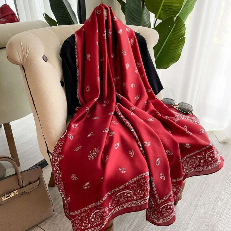 2023 Autumn Winter New Imitated Silk Scarf Women 180*90cm Outdoor Large Size Soft Silky Scarf Beach Long Luxury Scarf Lady Hijab