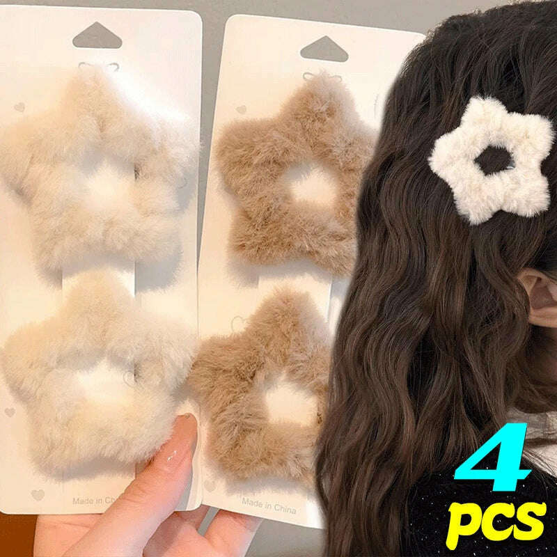 Winter Plush Y2K Star Hair Clips – Fluffy Fashion Hairpins