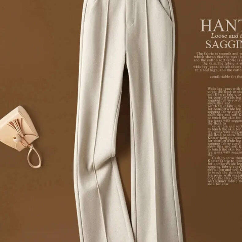 Herringbone Wool Flare Pants – Warm, Elastic Waist, Black - D&M Boutique