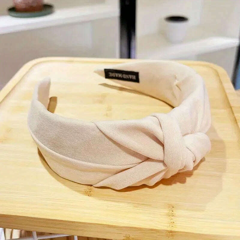 Solid Wide Knot Fabric Twist Hairbands for Women.