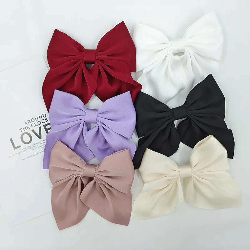 Solid Color Satin Bowknot Hair Clips