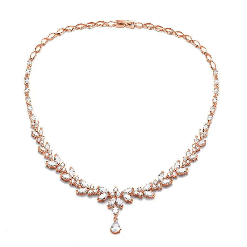 ZAKOL Luxury Exquisite Marquise Cut Cubic Zircon Leaf Necklaces For Women Fashion Bridal Wedding Party Jewelry Accessories
