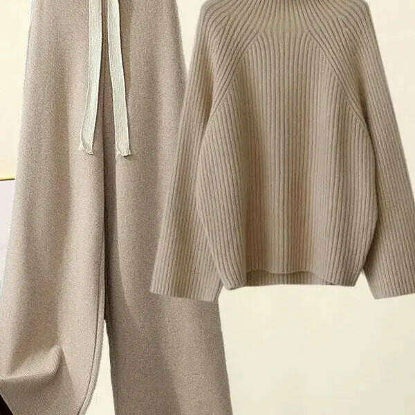 Winter Knitwear Set: Turtleneck Sweater & Wide-Leg Pants - D&M Boutique