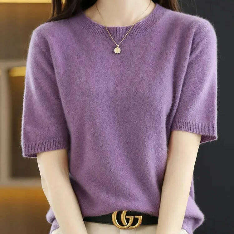 New Short-Sleeved Knit T-Shirt Women O-Neck Pullover Top - D&M Boutique